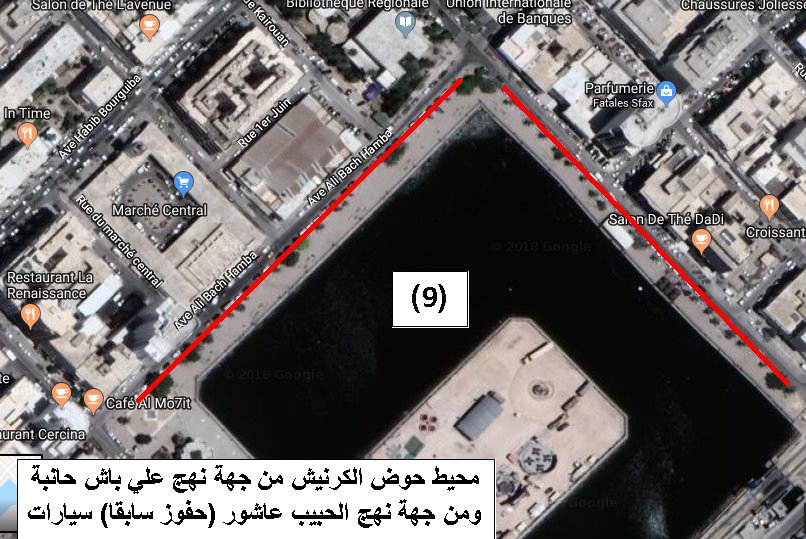 Le périmètre du bassin de la Corniche, d'une part, à l'approche d'Ali Bash, Hanbeh, et d'une part, l'approche de Habib Ashour (anciennement Hafuz) Voiture